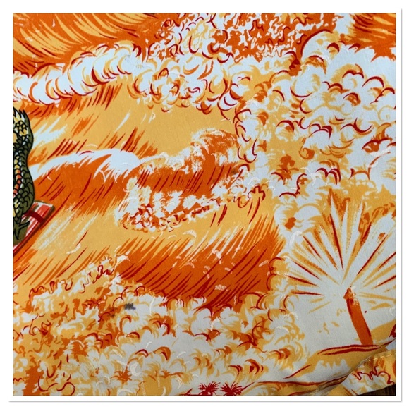 Vintage Kennington Hawaiian Tropical Print Button Up Shirt Dragon Print Orange - Picture 10 of 11